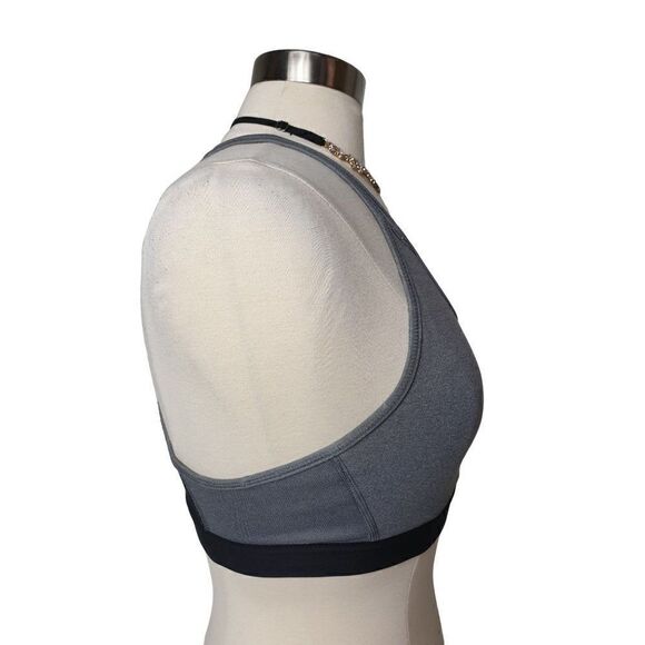 Adidas Sports Bra Medium Don't Rest Alphaskin Mid Racerback Logo Grey Black - Picture 7 of 8